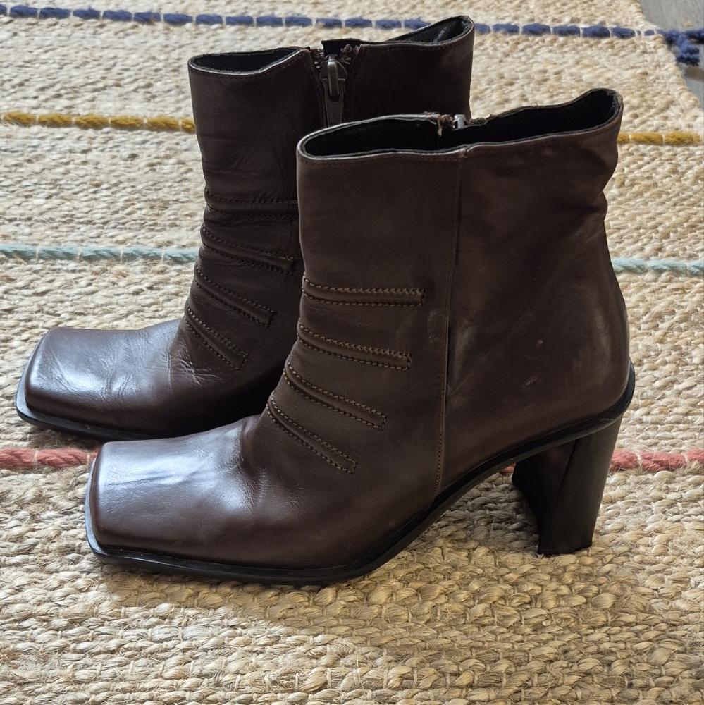 Vintage Square-Toe Pegabo Heeled Booties